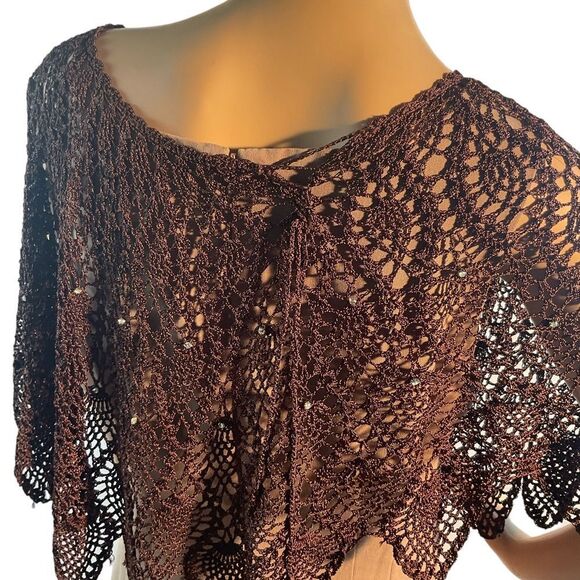 Women’s One Size Handmade Crochet Knit Poncho Cover Up Top Open Sweater - Picture 6 of 12